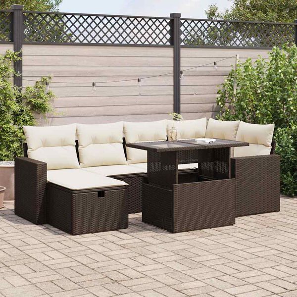 vidaXL Salon de jardin avec coussins 7 pcs marron r&eacute;sine tress&eacute;e