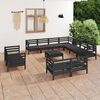 vidaXL Salon de jardin 12 pcs Bois de pin massif Noir