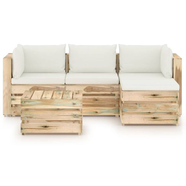 vidaXL Salon de jardin 5 pcs avec coussins vert bois impr&eacute;gn&eacute;
