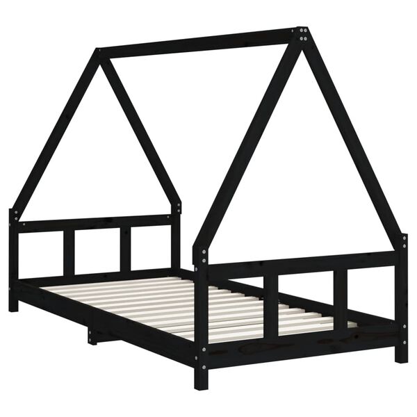 vidaXL Cadre de lit pour enfants noir 90x190 cm bois de pin massif