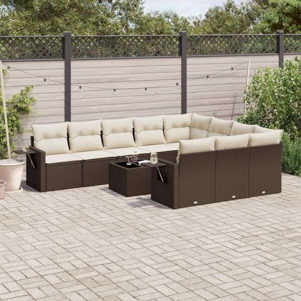 vidaXL Salon de jardin et coussins 11 pcs marron résine tressée