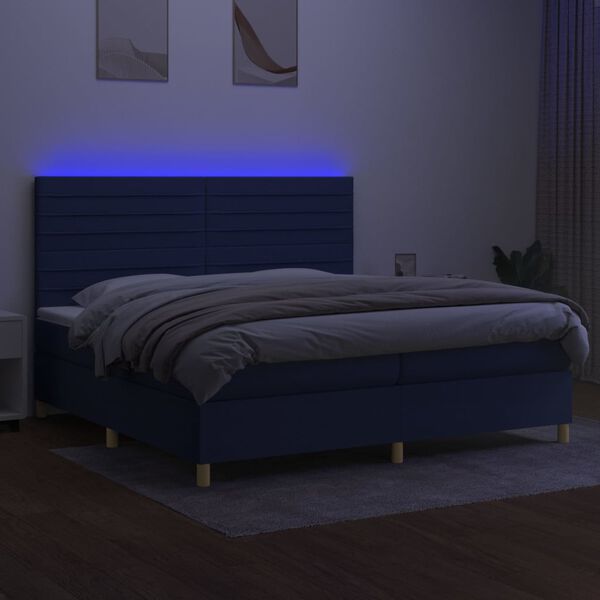 vidaXL Sommier &agrave; lattes de lit et matelas et LED Bleu 200x200 cm Tissu