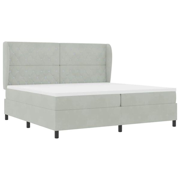 vidaXL Lit &agrave; ressorts avec matelas Gris clair 200 x 200 cm Polyester