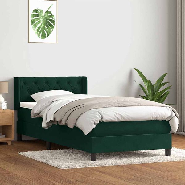 vidaXL Sommier &agrave; lattes de lit et matelas vert fonc&eacute; 80x220 cm velours