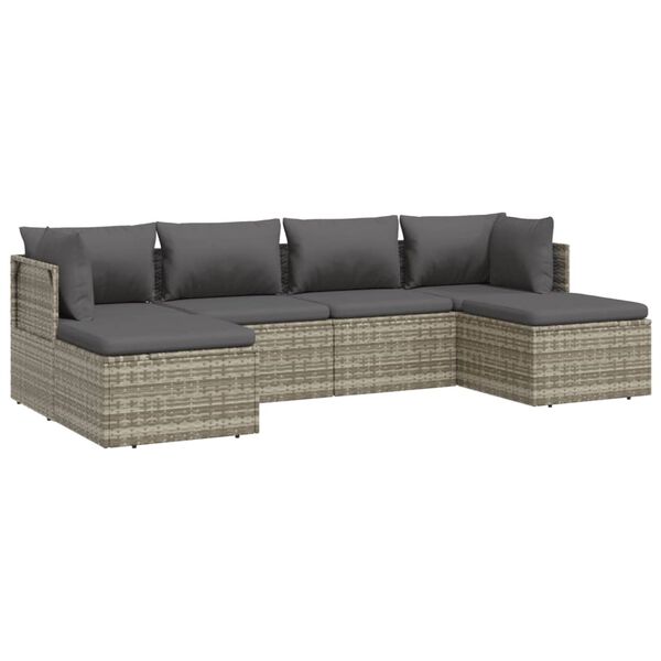 vidaXL Salon de jardin 6 pcs avec coussins Gris R&eacute;sine tress&eacute;e