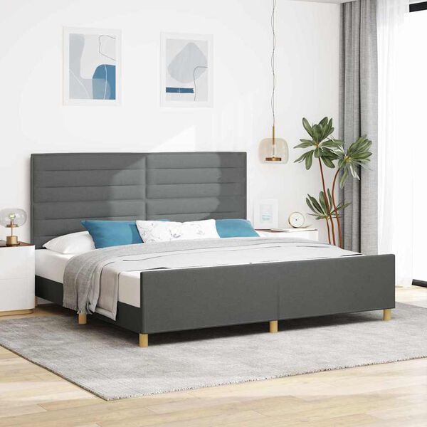 vidaXL Cadre de lit avec t&ecirc;te de lit Gris fonc&eacute; 200 x 200 cm tissu