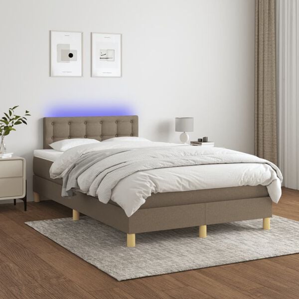 vidaXL Sommier &agrave; lattes de lit matelas et LED taupe 120x190 cm tissu