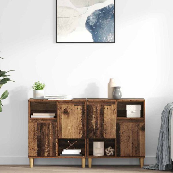 vidaXL Buffets 2 pcs Bois Ancien 60 x 35 x 70 cm Bois d'ing&eacute;nierie