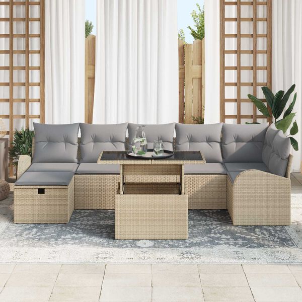 vidaXL Ensemble de canap&eacute; de jardin 8 pcs Beige Poly rotin