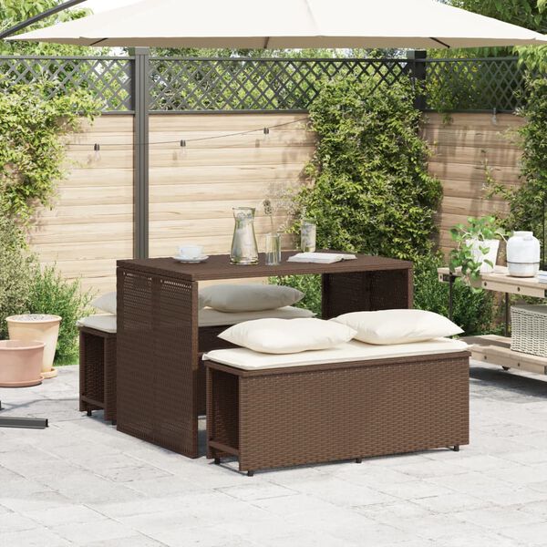 vidaXL Ensemble à manger de jardin 3 pcs et coussins marron poly rotin