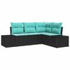 vidaXL Ensemble de canap&eacute; de jardin 4 pc Noir et turquoise polyrotin