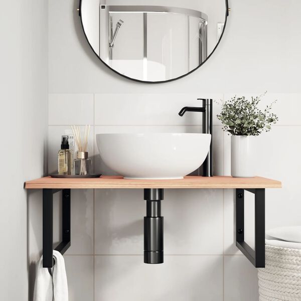 vidaXL &Eacute;tag&egrave;re de vasque murale acier et bois de ch&ecirc;ne massif