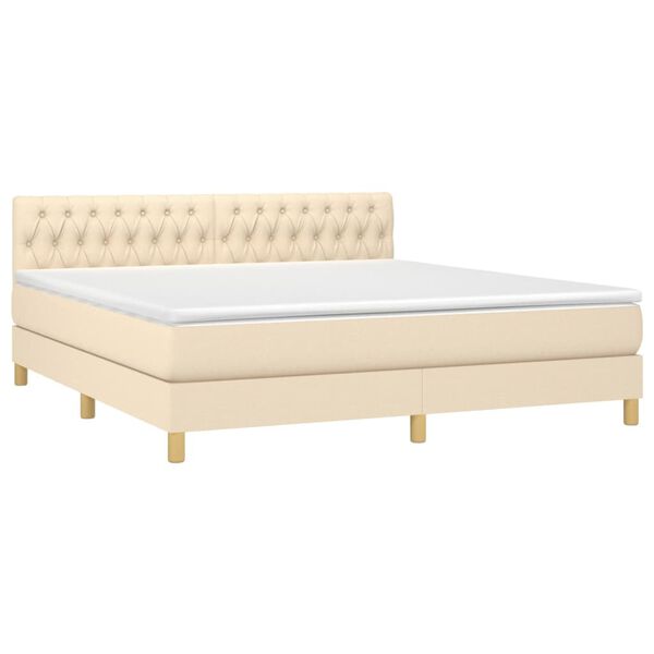vidaXL Sommier &agrave; lattes de lit avec matelas LED Cr&egrave;me 180x200 cm Tissu