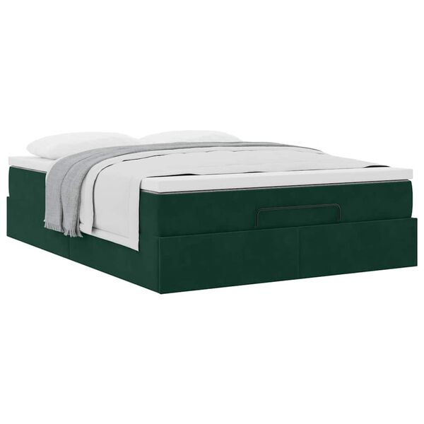 vidaXL Cadre de lit ottoman avec matelas vert fonc&eacute; 140x200 cm velours