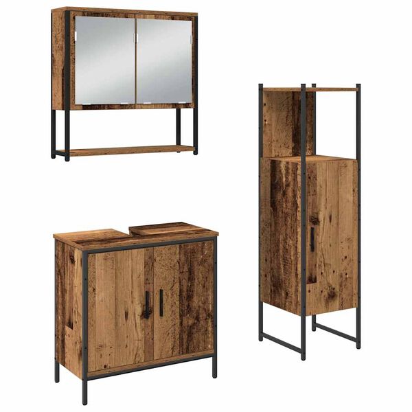vidaXL Ensemble de mobilier de salle de bain avec &eacute;tag&egrave;re 3 pcs Marron