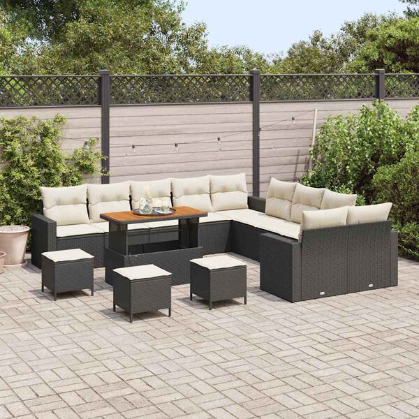 vidaXL Ensemble de canap&eacute; de jardin 18 pcs Noir et Cr&egrave;me polyrotin