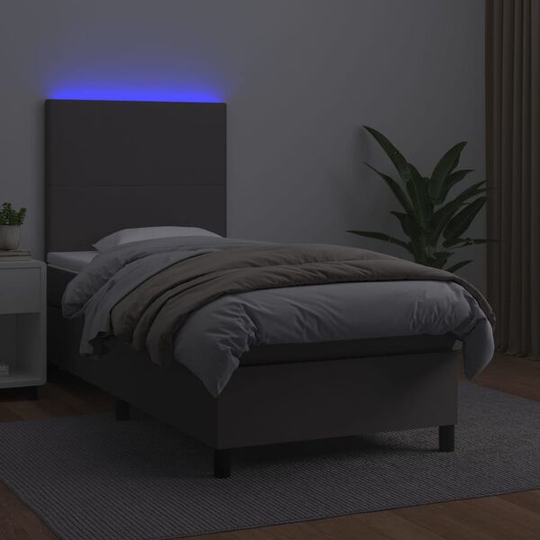 vidaXL Sommier &agrave; lattes de lit avec matelas et LED Gris 100x200 cm