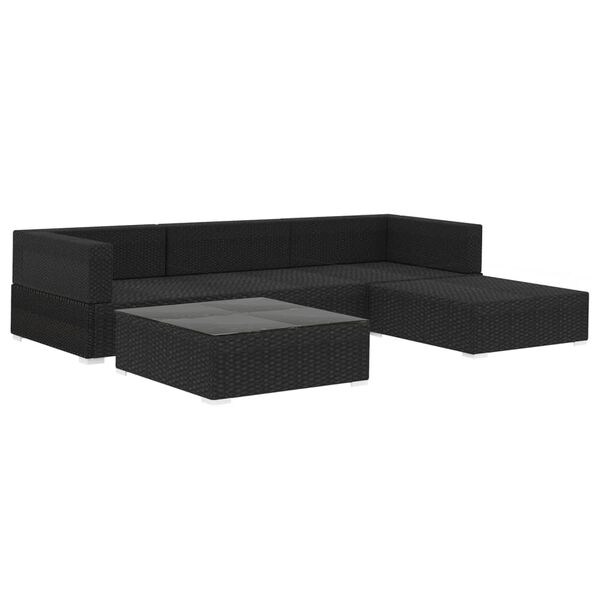 vidaXL Salon de jardin 5 pcs avec coussins Résine tressée Noir