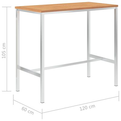 vidaXL Table de bar 120x60x105 cm Bois de teck solide et inox