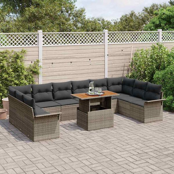 vidaXL Ensemble de canap&eacute; de jardin 11 pcs Gris Poly rotin