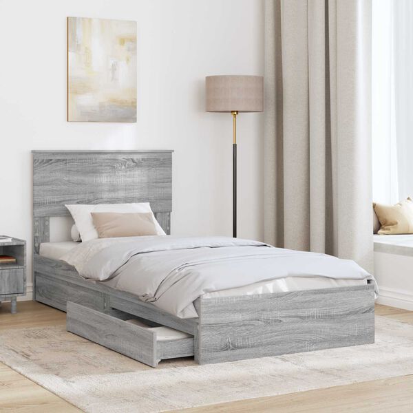 vidaXL Lit de Rangement Gris Sonoma 90 x 190 cm Bois d'ing&eacute;nierie