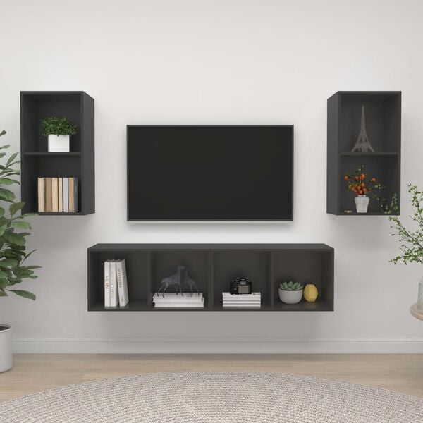 vidaXL Meubles TV muraux 4 pcs Gris Bois d'ing&eacute;nierie
