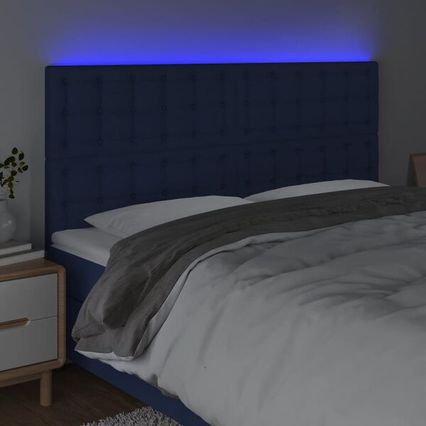 vidaXL T&ecirc;te de lit &agrave; LED Bleu 180x5x118/128 cm Tissu
