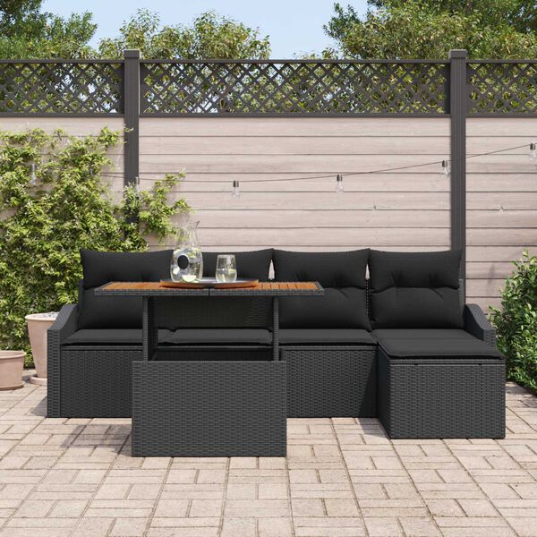 vidaXL Ensemble de canapé de jardin 6 pcs Noir Poly rotin