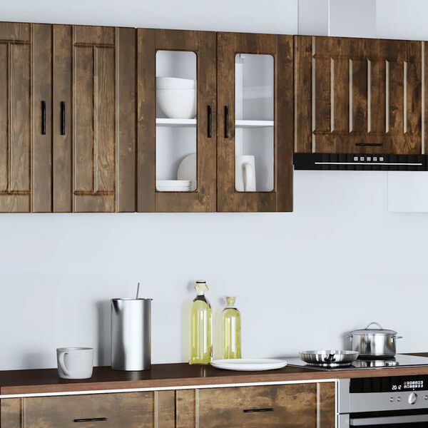 vidaXL Armoire murale de cuisine avec porte en verre Porto ch&ecirc;ne fum&eacute;