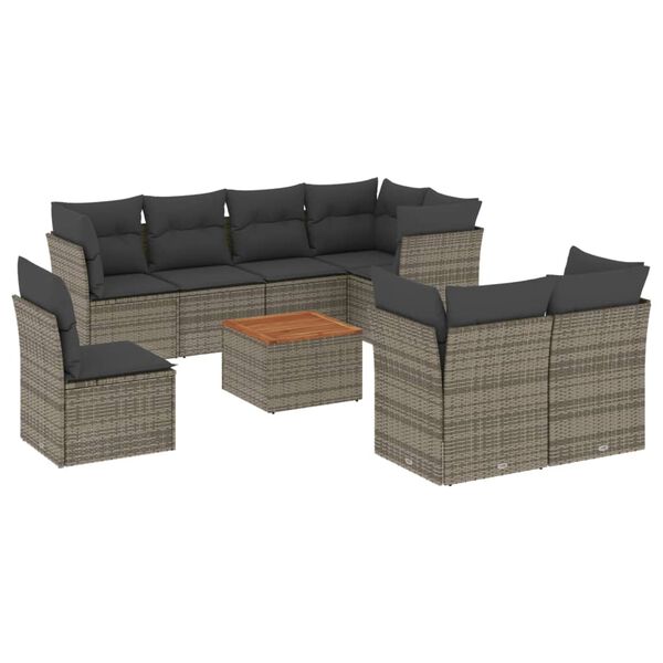 vidaXL Salon de jardin 9 pcs avec coussins gris r&eacute;sine tress&eacute;e