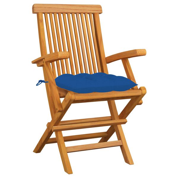 vidaXL Chaises de jardin avec coussins bleu lot de 6 Bois teck massif