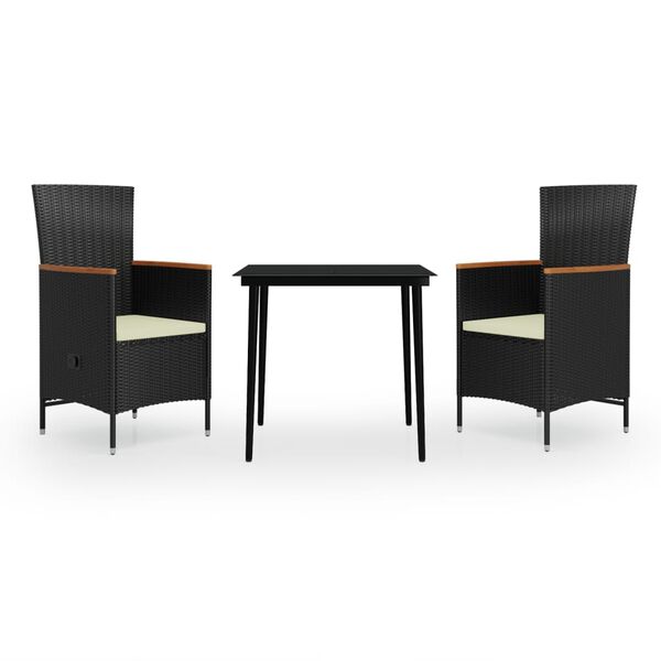vidaXL Ensemble &agrave; manger de jardin avec coussins 3 pcs noir