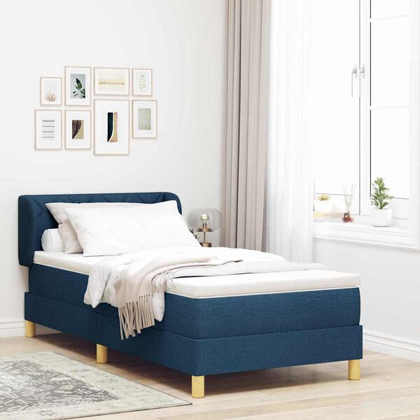 vidaXL Lit &agrave; ressorts avec matelas Bleu 90 x 190 cm tissu