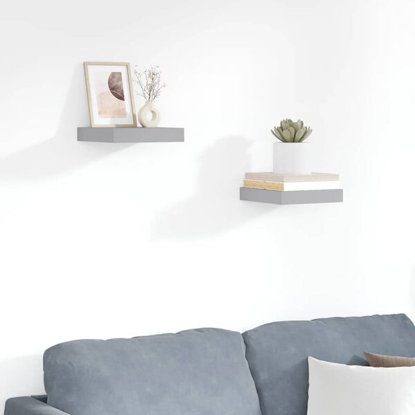 vidaXL &Eacute;tag&egrave;res murales flottantes 2 pcs gris 23x23,5x3,8 cm MDF