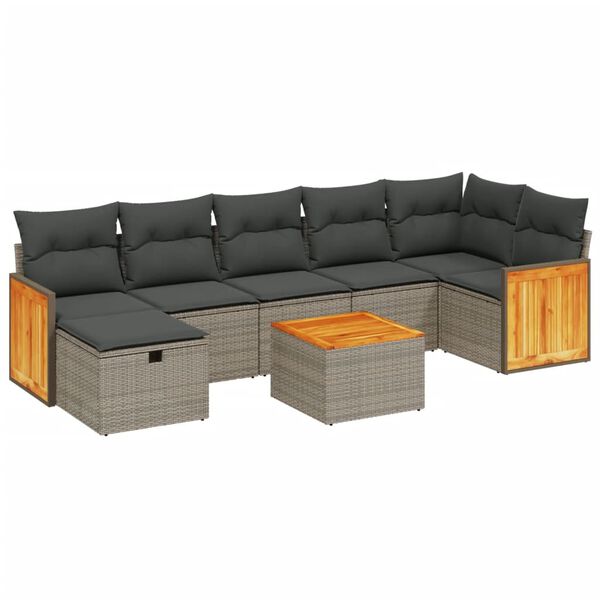 vidaXL Salon de jardin avec coussins 7 pcs gris r&eacute;sine tress&eacute;e