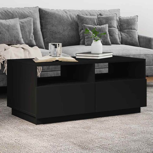 vidaXL Table basse avec lumi&egrave;res LED noir 90x49x40 cm