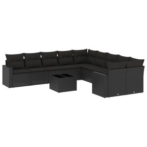 vidaXL Salon de jardin 11 pcs avec coussins noir r&eacute;sine tress&eacute;e