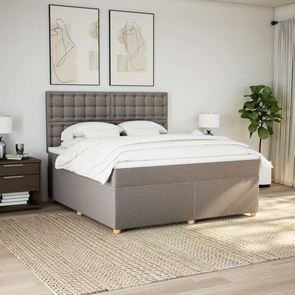 vidaXL Sommier &agrave; lattes de lit avec matelas Taupe 180x200 cm Tissu