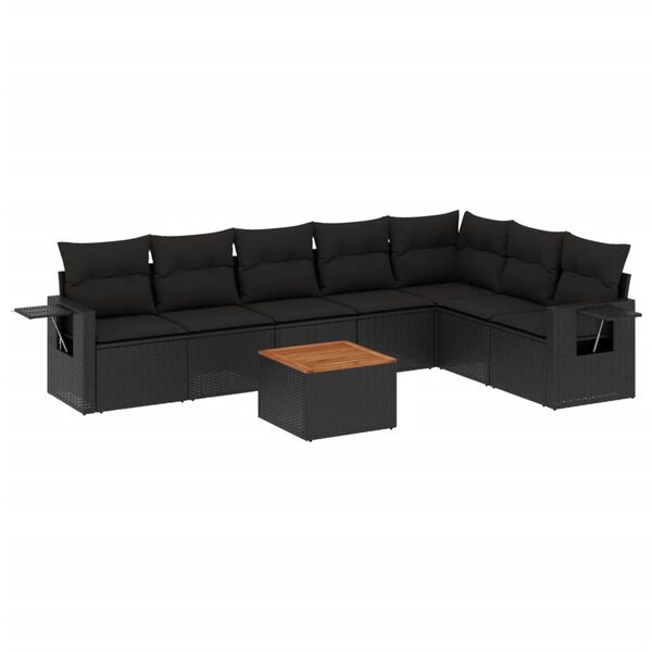 vidaXL Salon de jardin 8 pcs avec coussins noir r&eacute;sine tress&eacute;e
