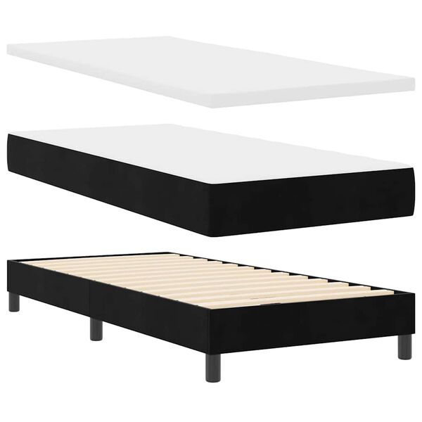 vidaXL Lit &agrave; ressorts avec matelas Noir 90 x 200 cm Velours