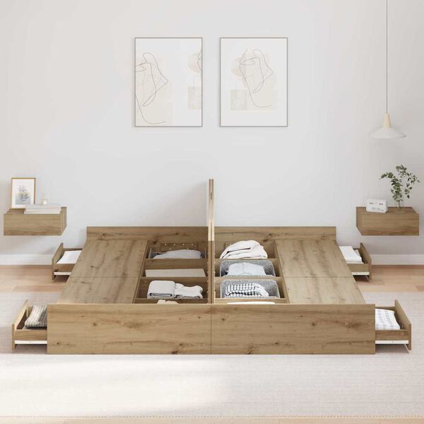 vidaXL Cadre de lit avec rangement Ch&ecirc;ne artisanal 200 x 200 cm