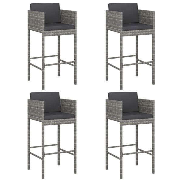 vidaXL Tabourets de bar lot de 4 avec coussins gris résine tressée