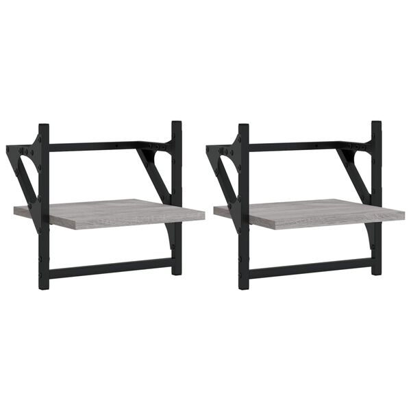vidaXL &Eacute;tag&egrave;res murales avec barres 2 pcs sonoma gris 30x25x30 cm