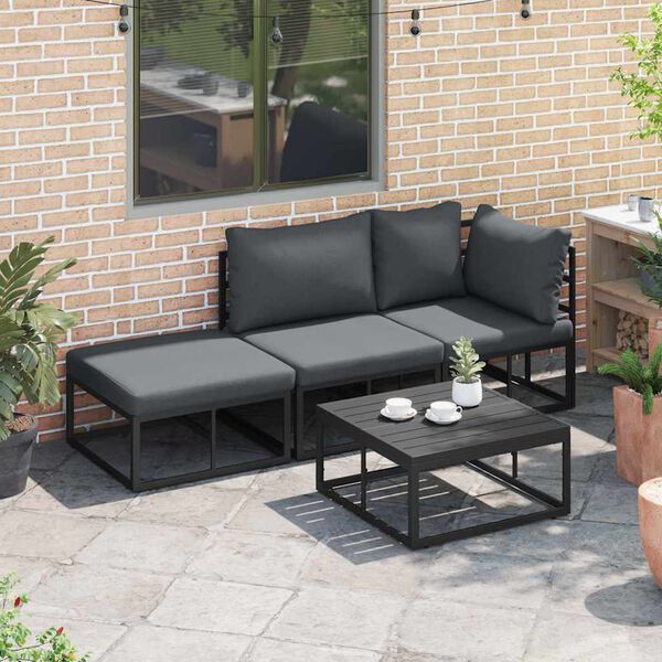 vidaXL Ensemble de canapé de jardin avec coussin 3 pcs Noir Aluminium