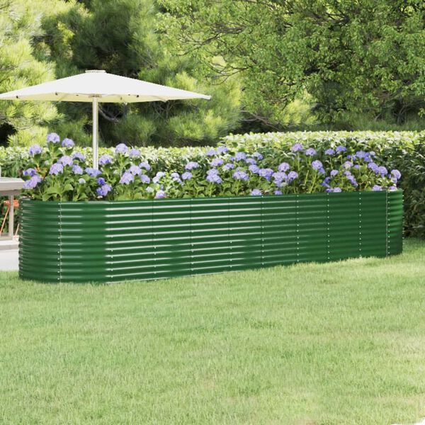 vidaXL Lit sur&eacute;lev&eacute; de jardin Acier galvanis&eacute; 396x100x68cm Vert