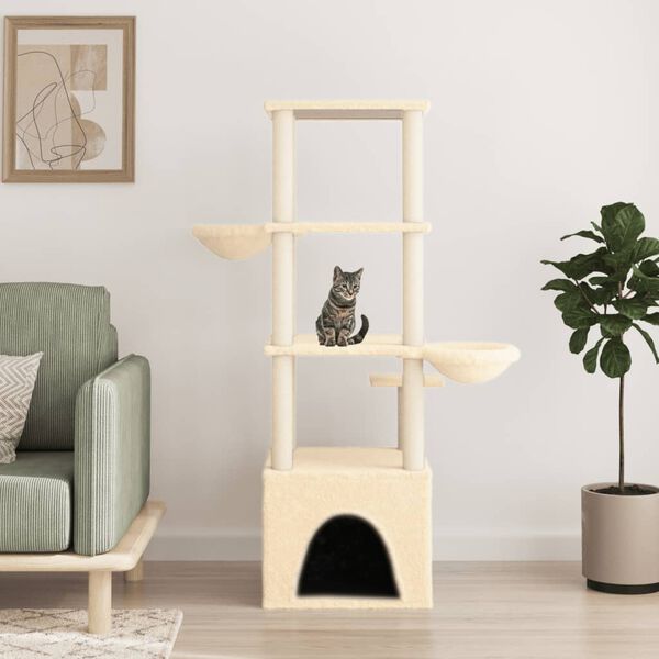 vidaXL Arbre &agrave; chat avec griffoirs en sisal cr&egrave;me 147 cm