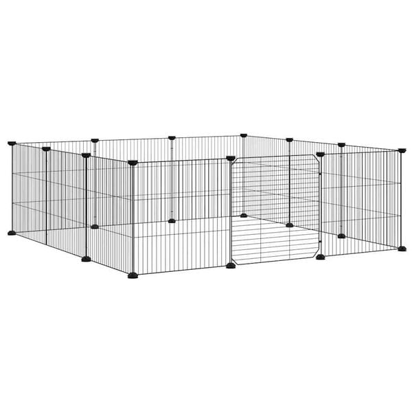 vidaXL Cage pour animaux de compagnie à 12 panneaux avec porte, noire, 35 x 35 cm, acier