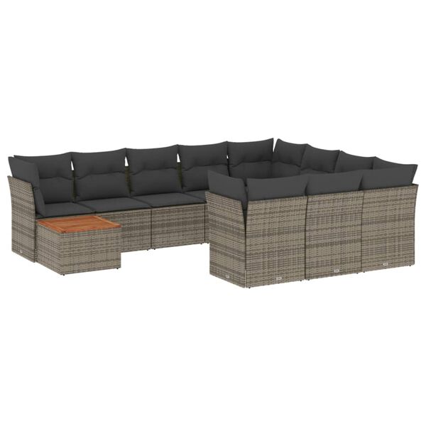 vidaXL Salon de jardin 11 pcs avec coussins gris r&eacute;sine tress&eacute;e
