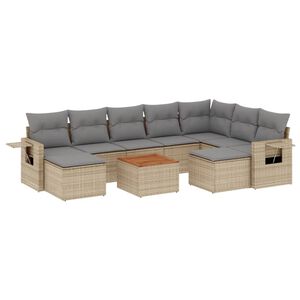 vidaXL Salon de jardin avec coussins 10 pcs beige r&eacute;sine tress&eacute;e