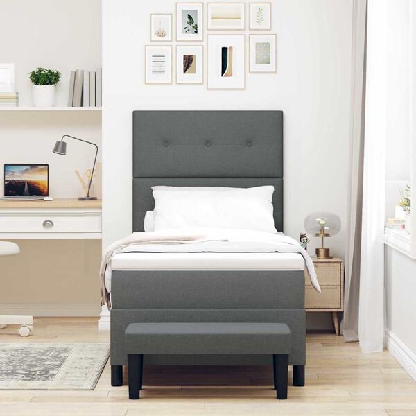 vidaXL Lit &agrave; ressorts avec matelas Gris fonc&eacute; 90 x 190 cm tissu